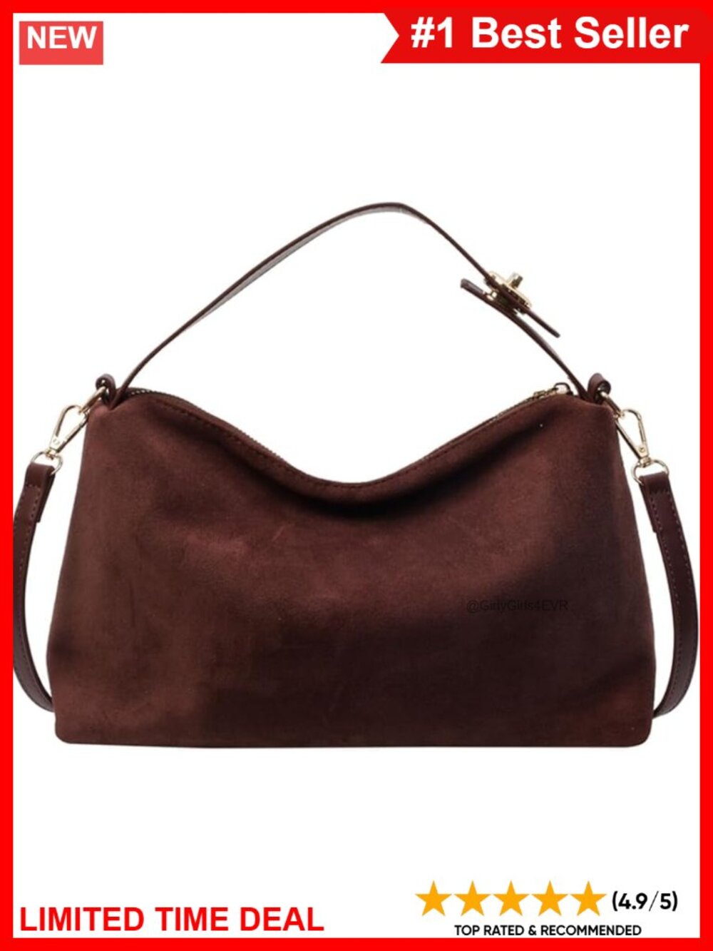 Faux Suede Slouchy Hobo Shoulder Bag Crossbody Satchel Tote Purse